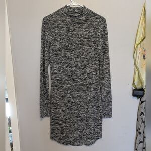 Express gray curved hem mock neck mini sweater dress